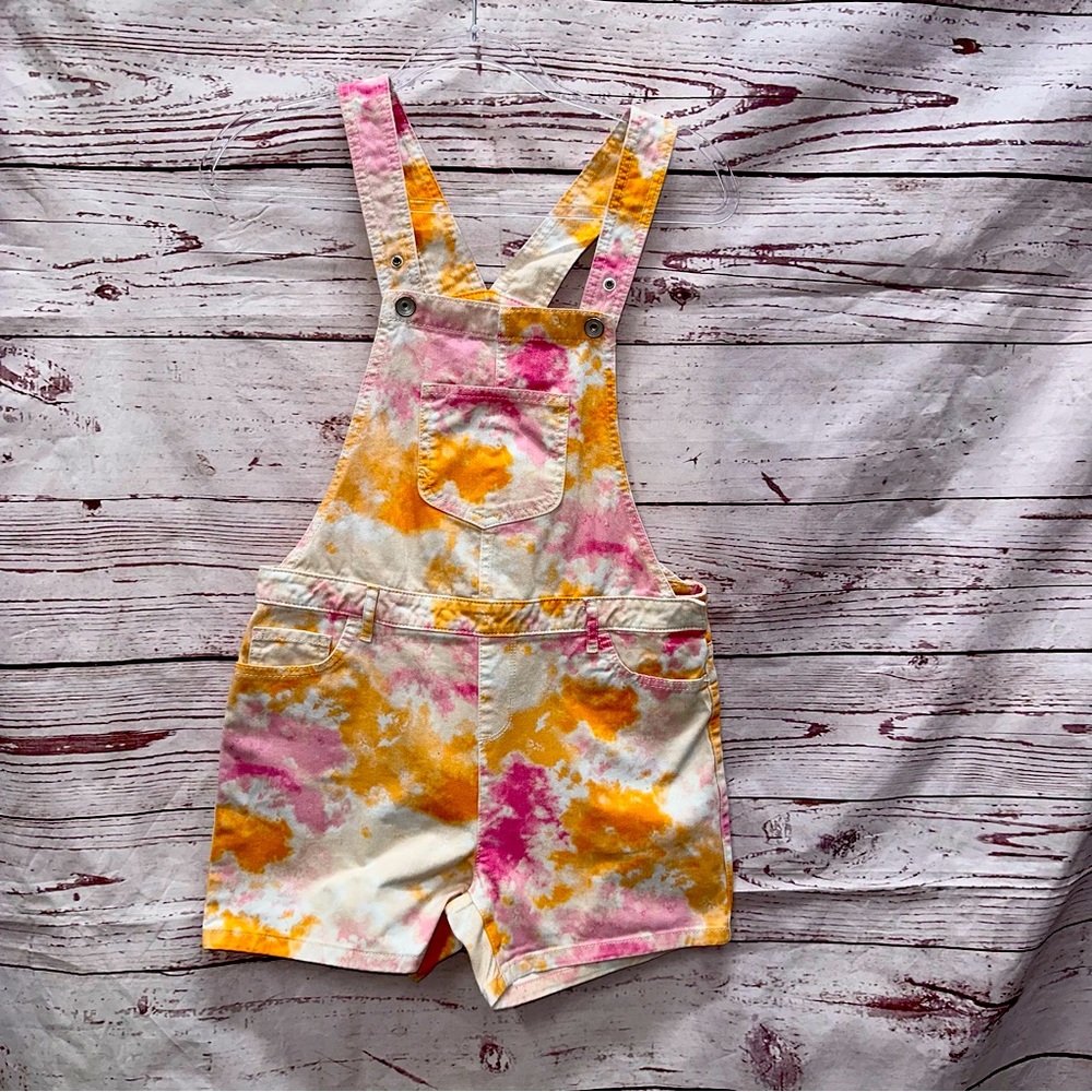 The Children's Place Orange Pink Tie Dye Shortfalls Overall Size 14